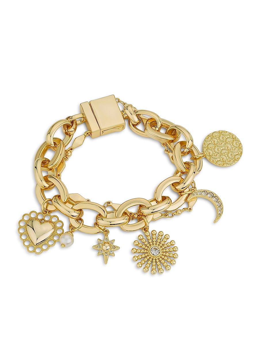 Women's Medallion Filagree Sara Goldtone & Cubic Zirconia Charm Bracelet - Gold