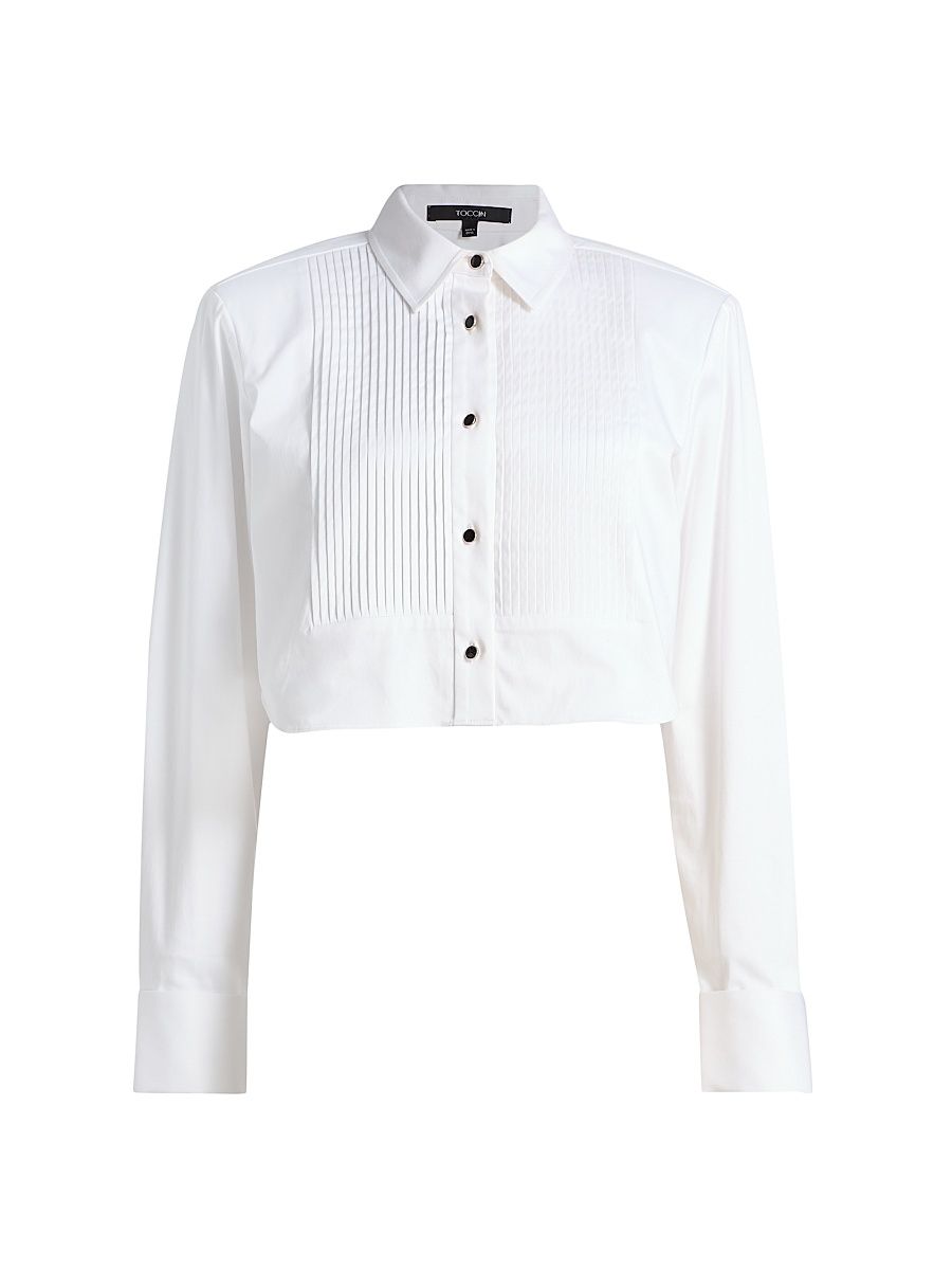 Women's Nic Cotton Crop Tuxedo Shirt - Optic - Size Large