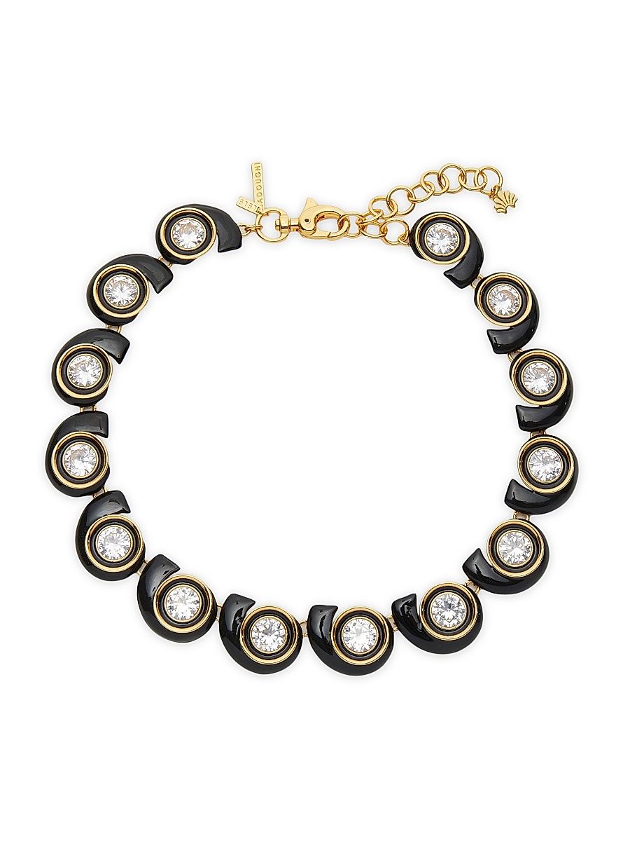 Women's Deco Swirl 14K-Gold-Plated, Enamel & Crystal Necklace - Jet