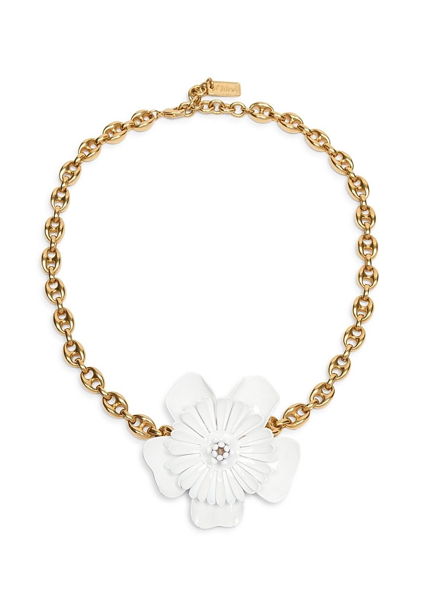 Women's Goldtone & Lacquer Flower Pendant Necklace - Cloudy White