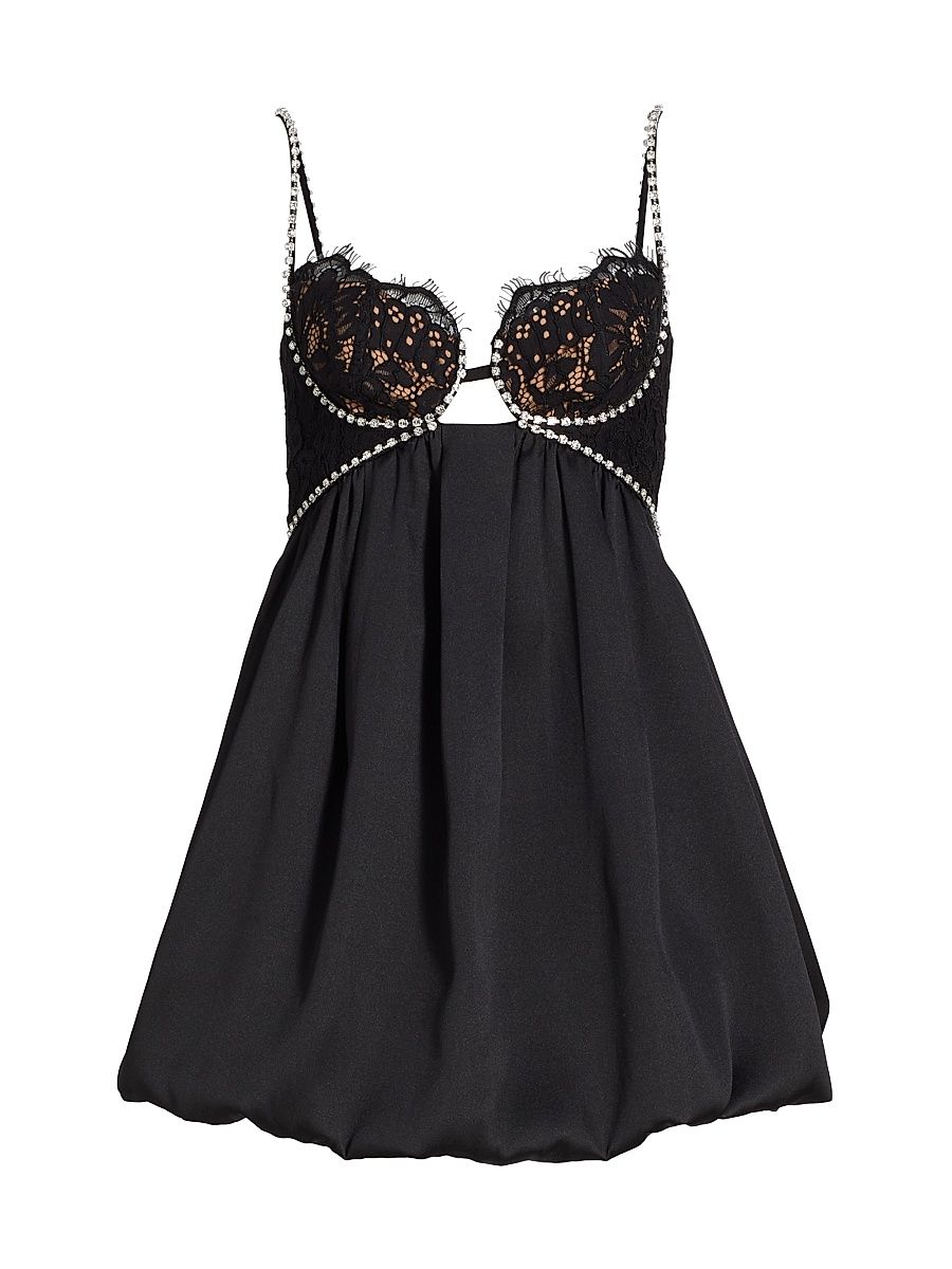 Women's Lace & Diamante-Trimmed Minidress - Black - Size 0