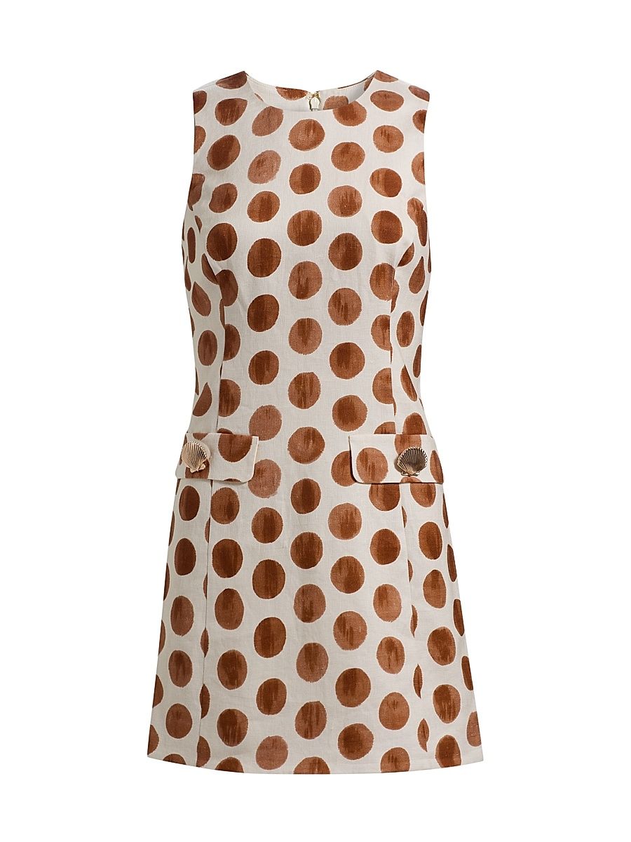 Women's Posie Polka Dot Linen Minidress - Celeste Spot Ginger - Size 16