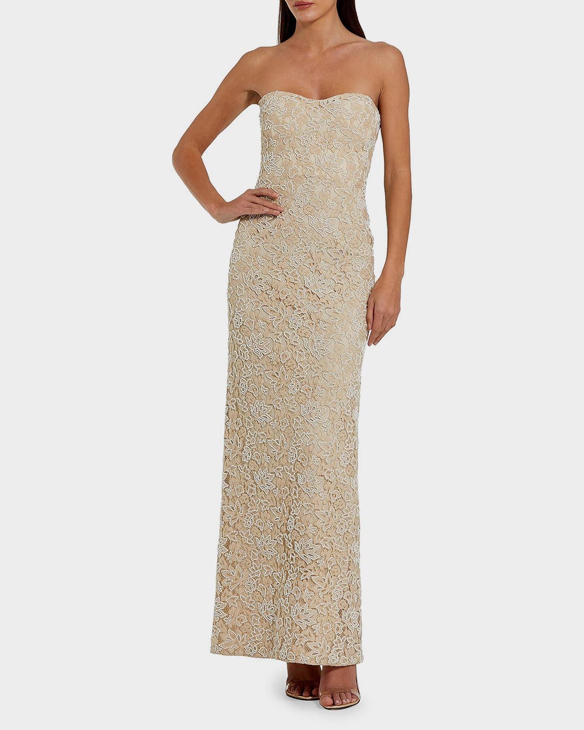 Strapless Beaded Lace Column Gown