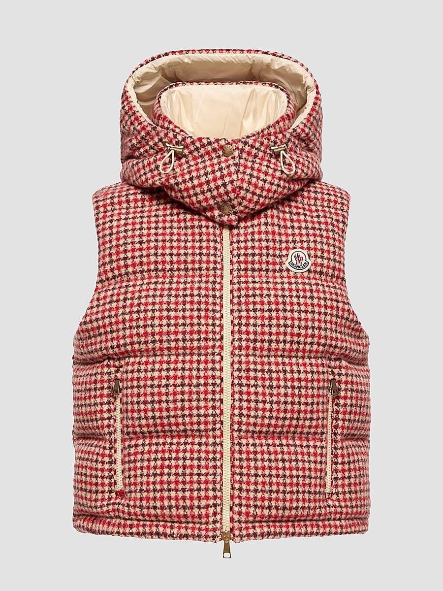 Women's Niverolle Puffer Vest in Houndstooth Wool Blend - Size Medium