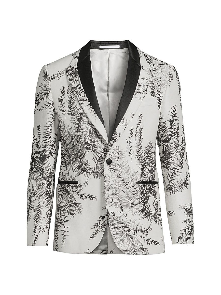 Men's Floral Printed Dinner Jacket - Ivory - Size 46