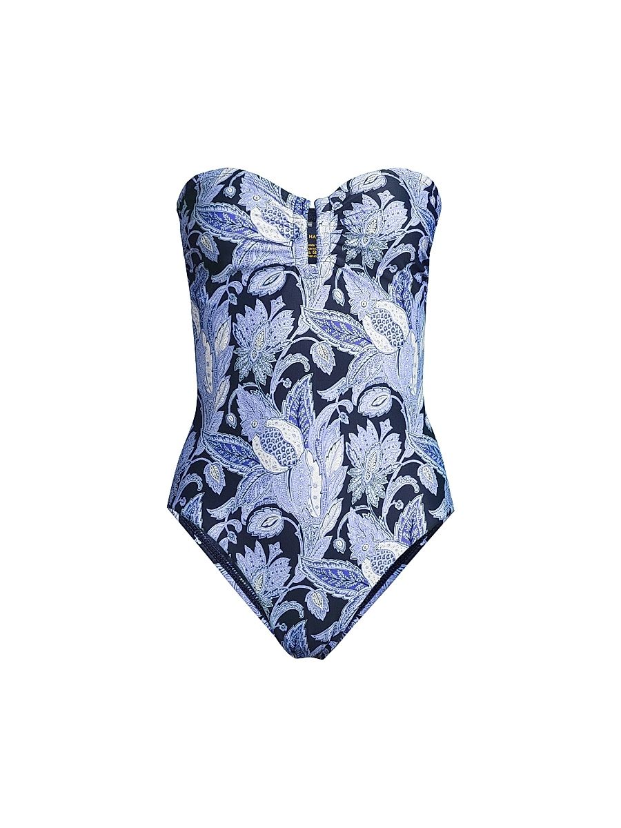 Women's Shani Floral One-Piece Swimsuit - Indigo Multi - Size Large