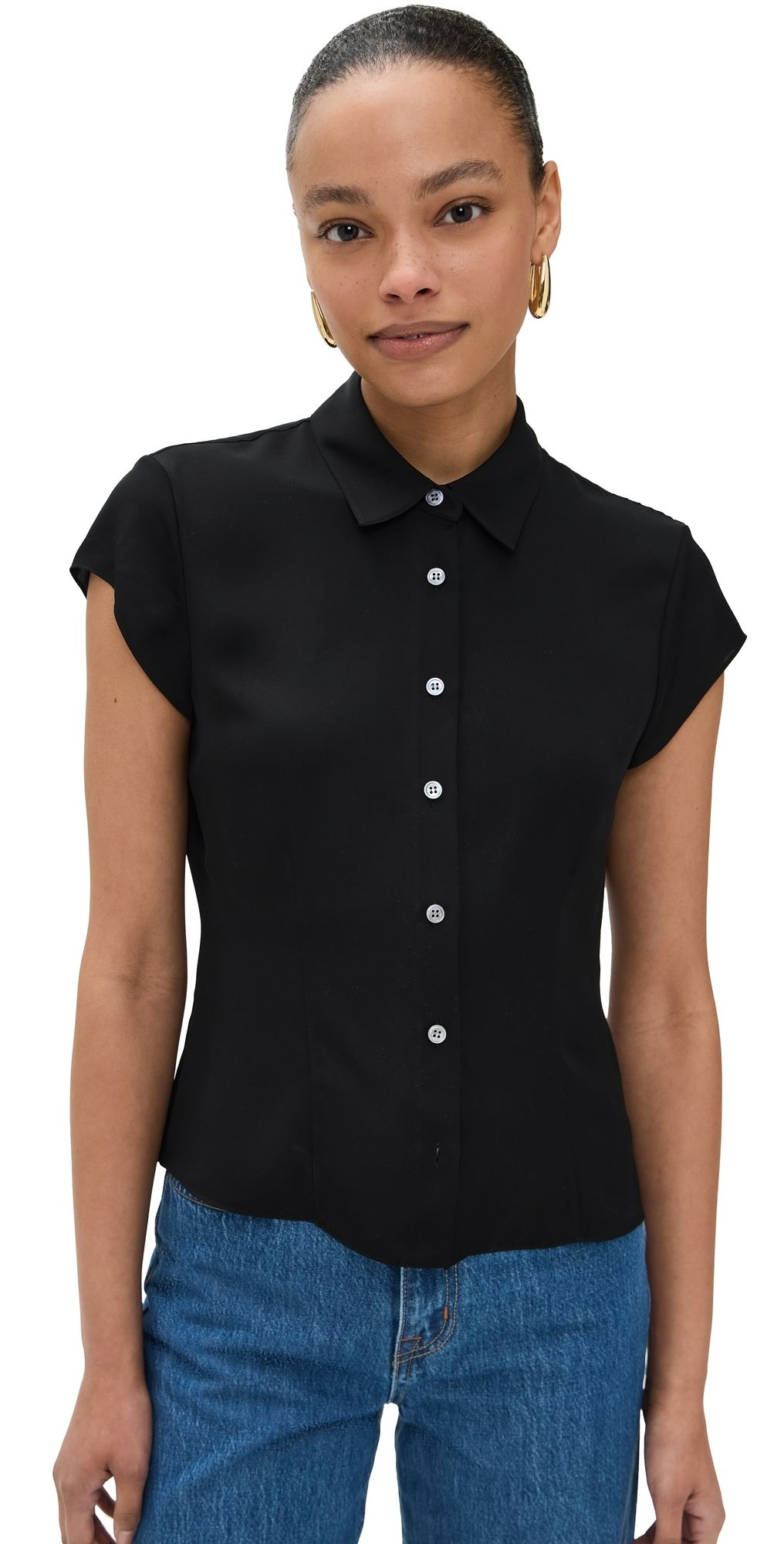 Theory Cap Sleeve Blouse Black P