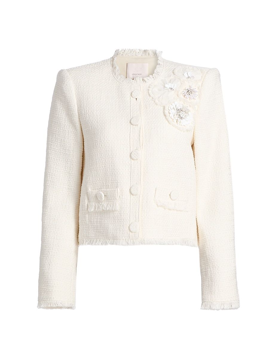 Women's Christie Crunchy Flower Fringed Jacket - Gardenia - Size 14