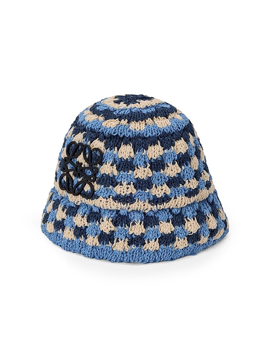 Men's Anagram Knit Bucket Hat - Navy Sky Blue - Size Large