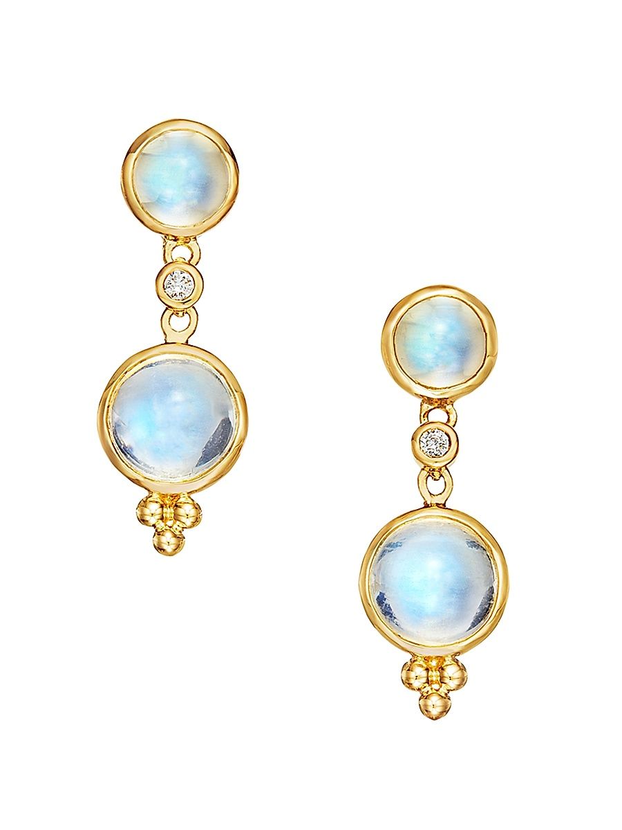 Women's Florence86 Royal Blue Moonstone, Diamond & 18K Yellow Gold Double-Drop Earrings - Yellow Gold