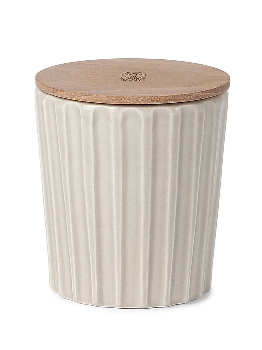 Scented Candle in Ridged Ceramic Vessel with Walnut Wood Lid - Milk