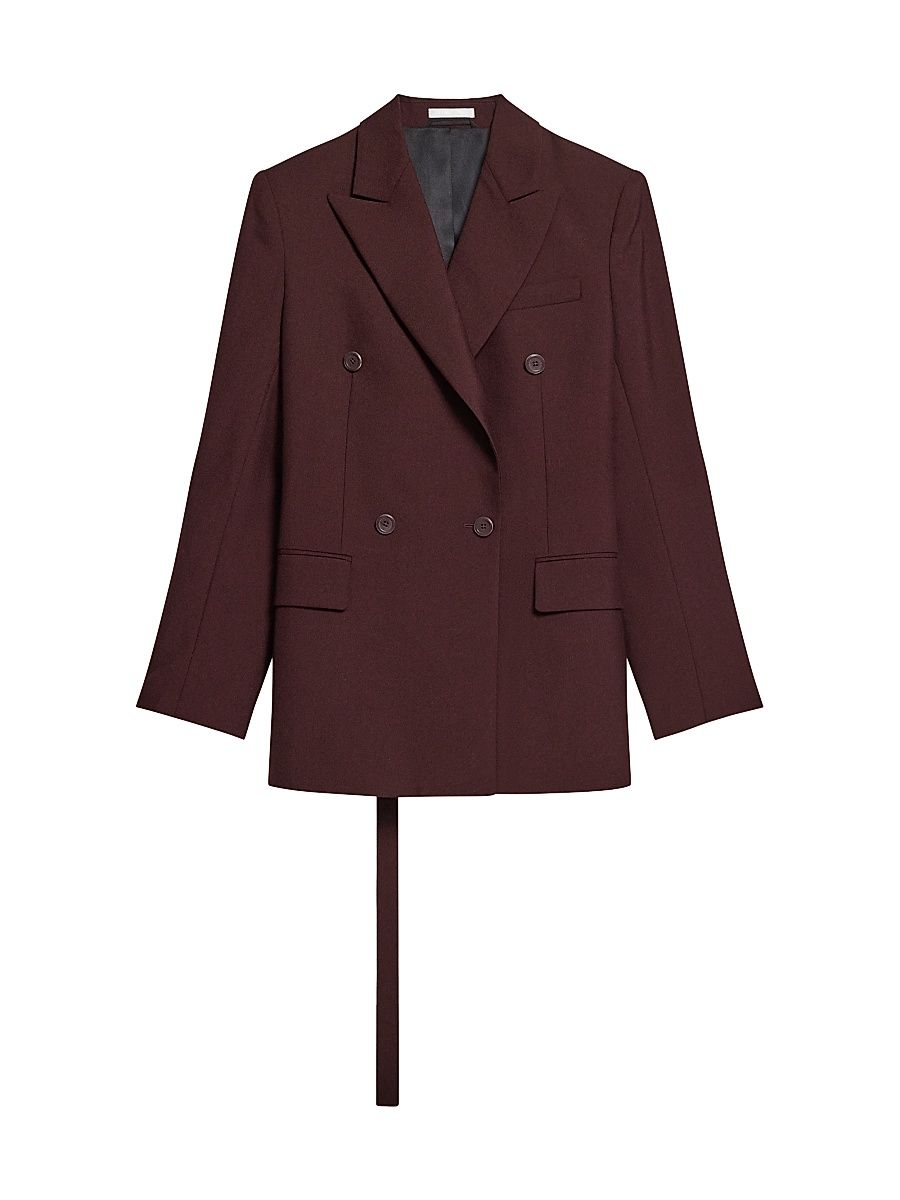 Women's Double-Breasted Belted Virgin Wool Blazer - Mahogany - Size 12