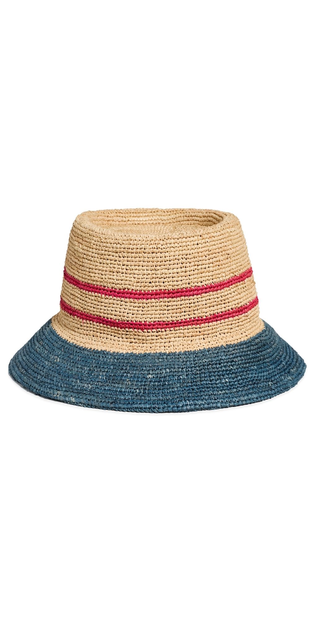 Brixton Ellee Straw Bucket Hat Natural/Navy/Red M/L