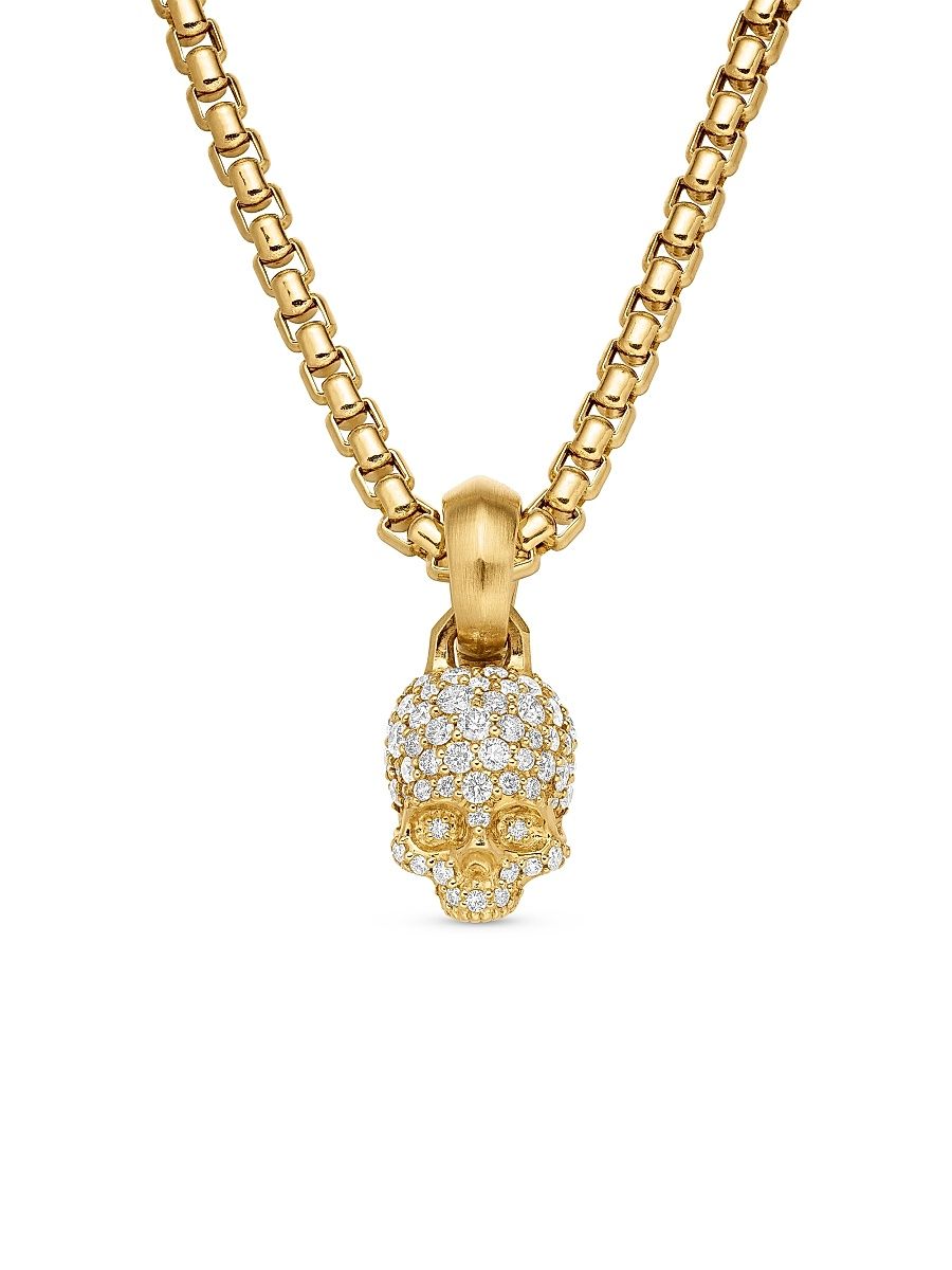 Women's Skull Amulet with Full Pavé Diamonds and 18K Yellow Gold, 19.3mm - Diamond