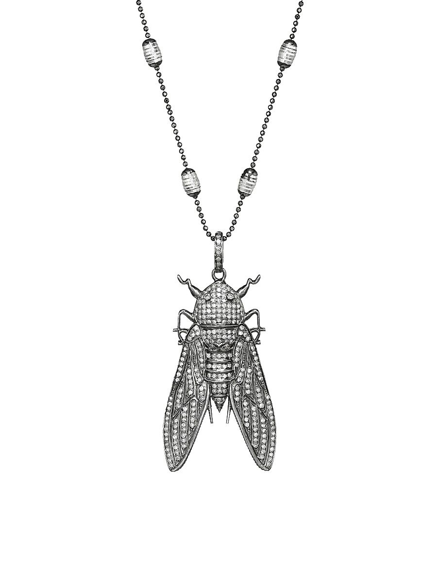 Women's Diamond Bee Pendant Station Necklace - Silver
