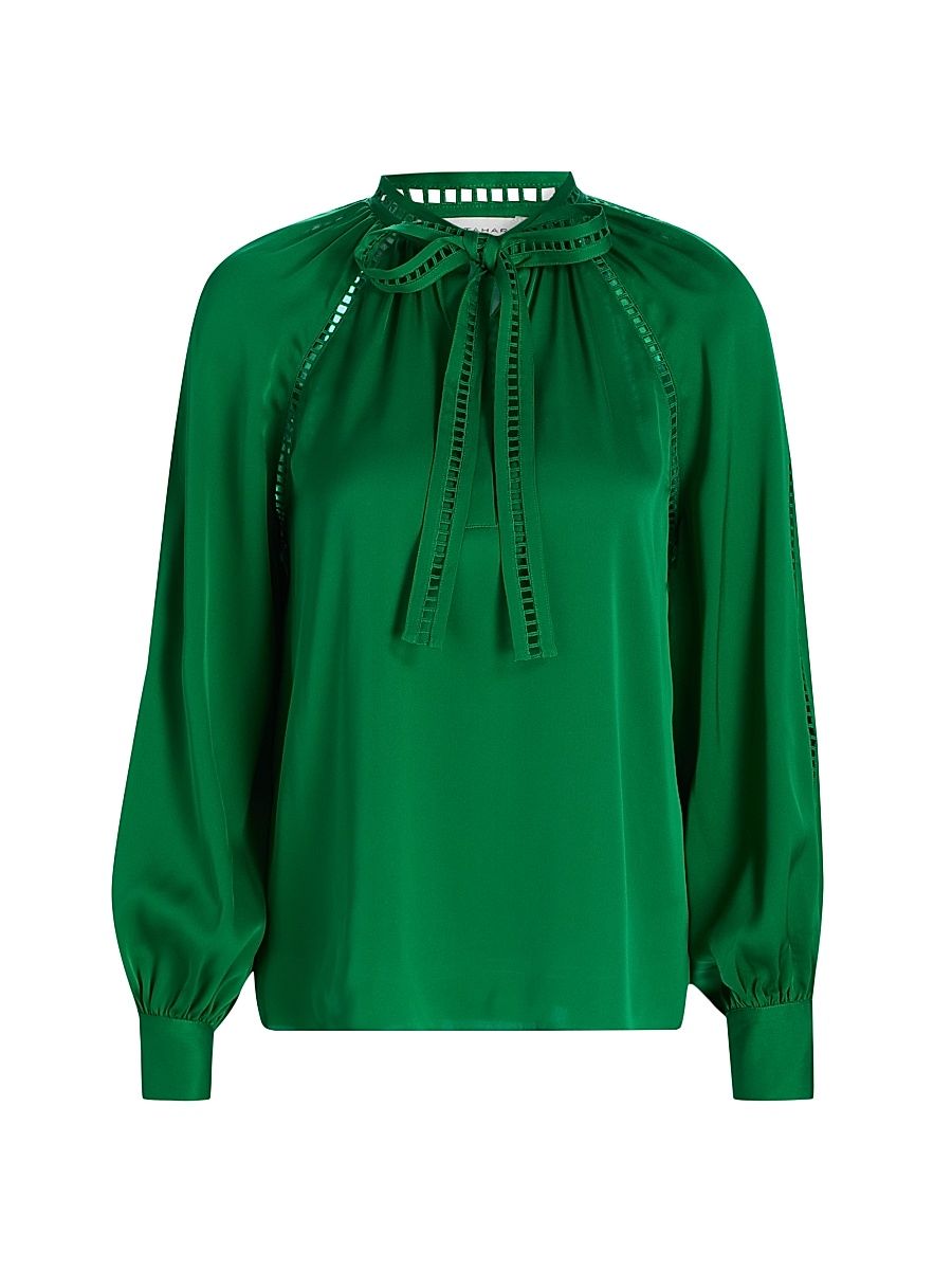 Women's The Angie Stretch-Silk Blouse - Green Lark - Size XL