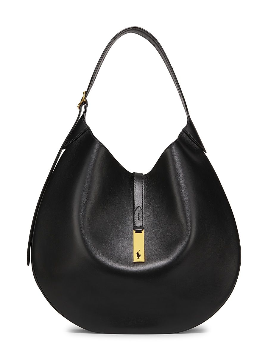 Women's Polo ID Large Leather Shoulder Bag - Black