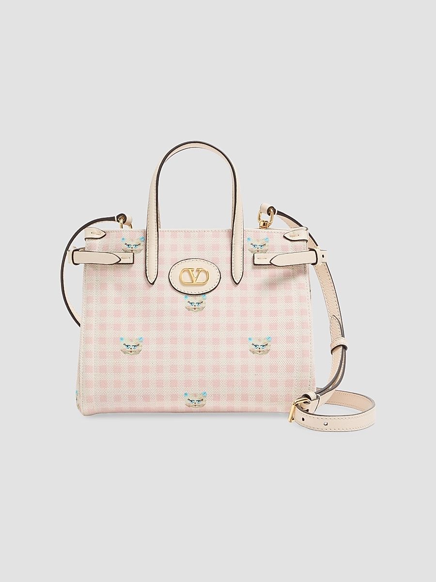 Women's Antibes Small Top Handle Bag in Vichy Le Chat De La Maison Canvas - Pink Ivory