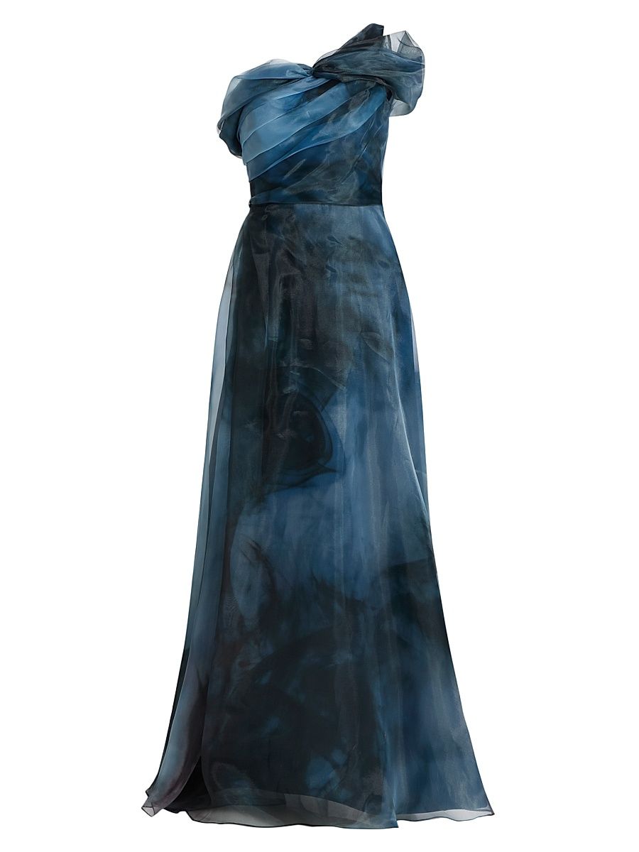 Women's Twisted Off-The-Shoulder Organza Gown - Blue - Size 16