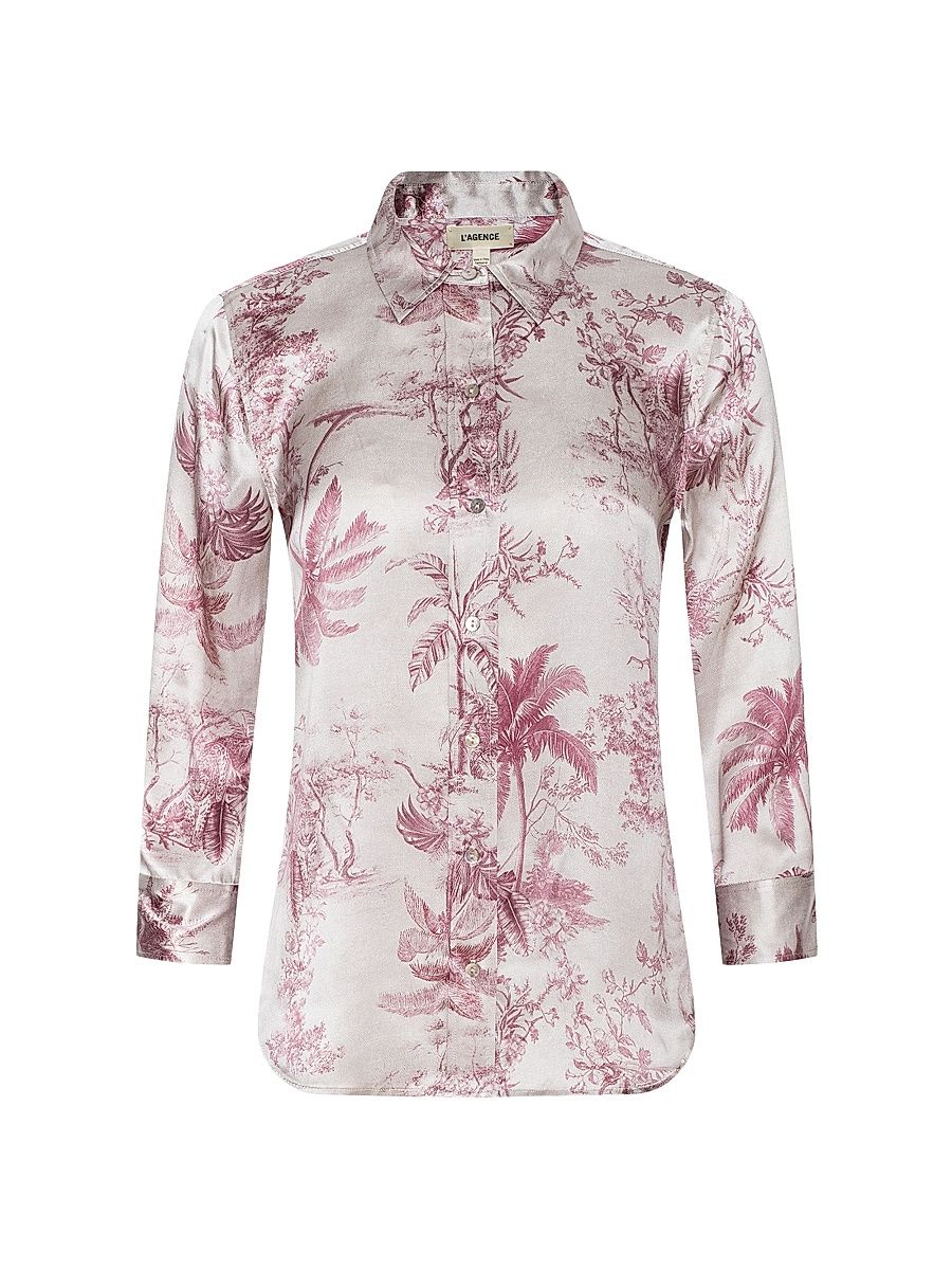 Women's Dani Toile Silk Shirt - Tan Textured Jungle - Size Large