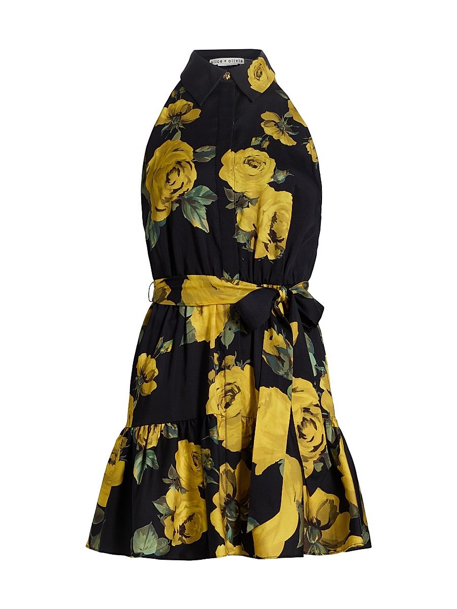 Women's Miranda Floral Tie-Waist Halter Minidress - Rosehips - Size 12