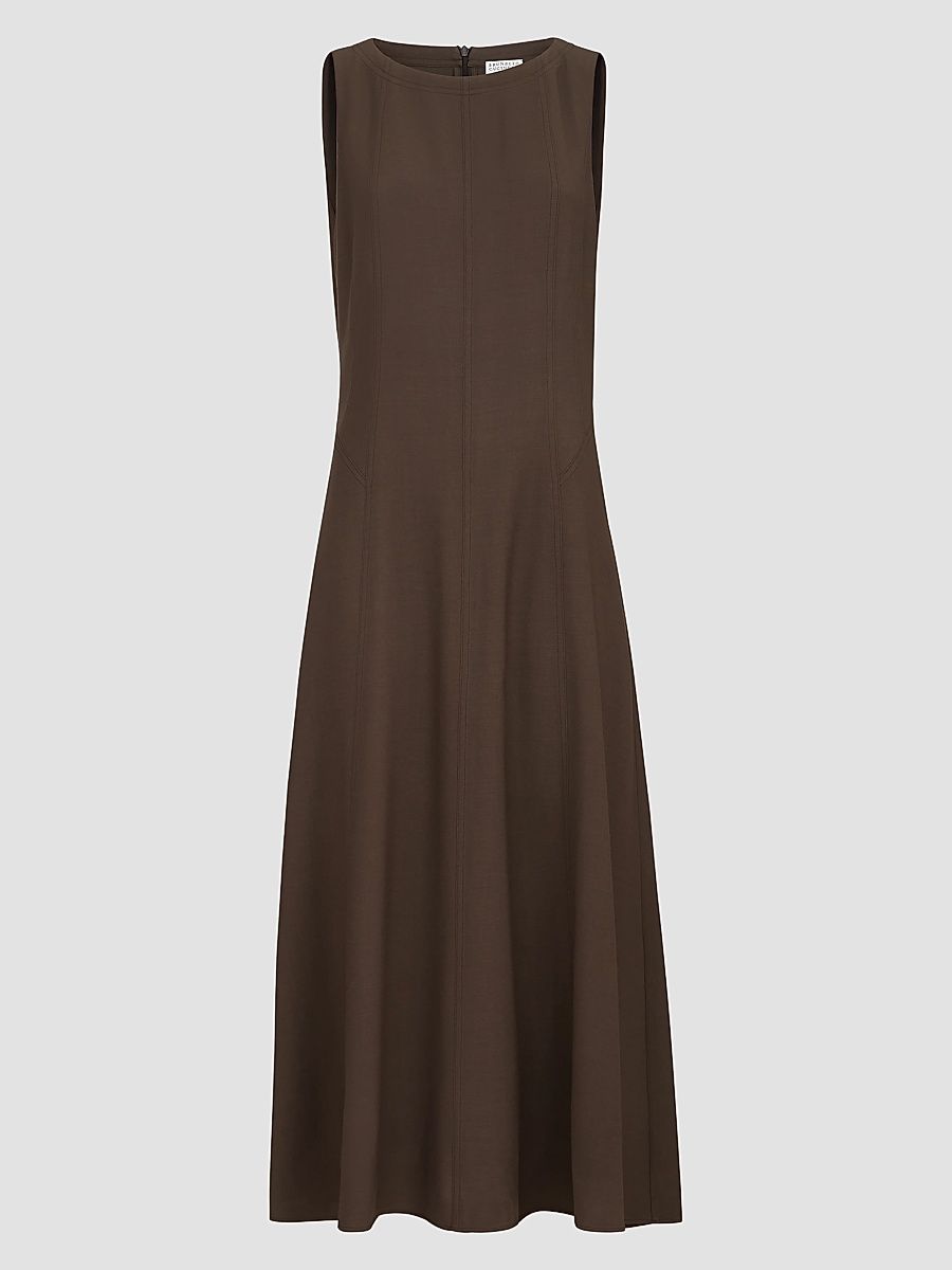 Women's Virgin Wool Fluid Twill Flared Dress - Chocolate - Size XXXXL