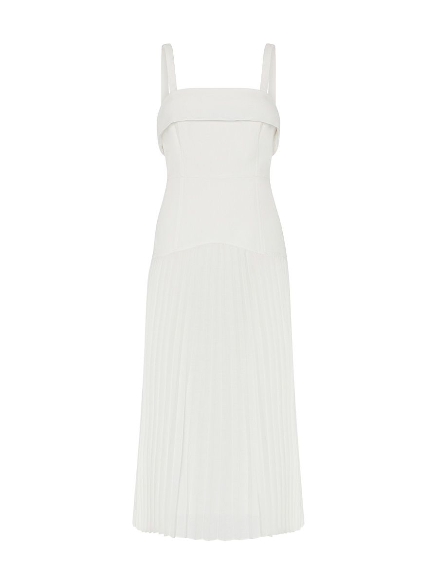 Women's Nala Poplin Pleated Combo Midi-Dress - White - Size 12