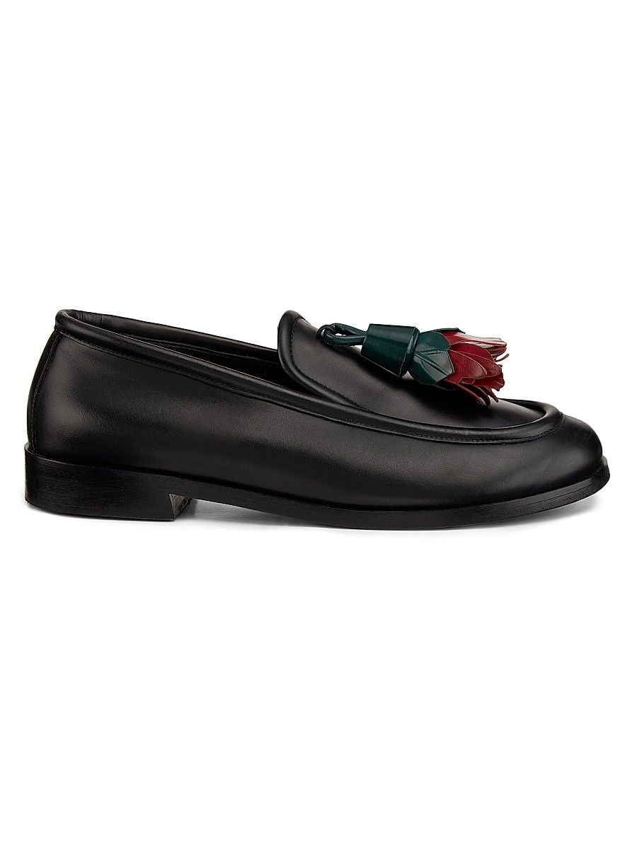 Women's Albers Rose-Tassel Leather Loafers - Black Red - Size 11.5