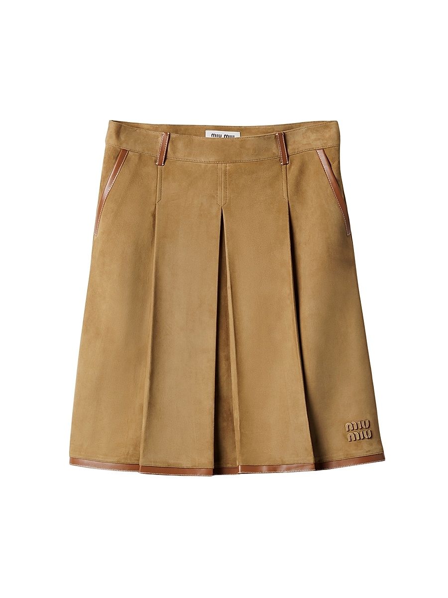 Women's Pleated Suede Skirt - Beige - Size 2
