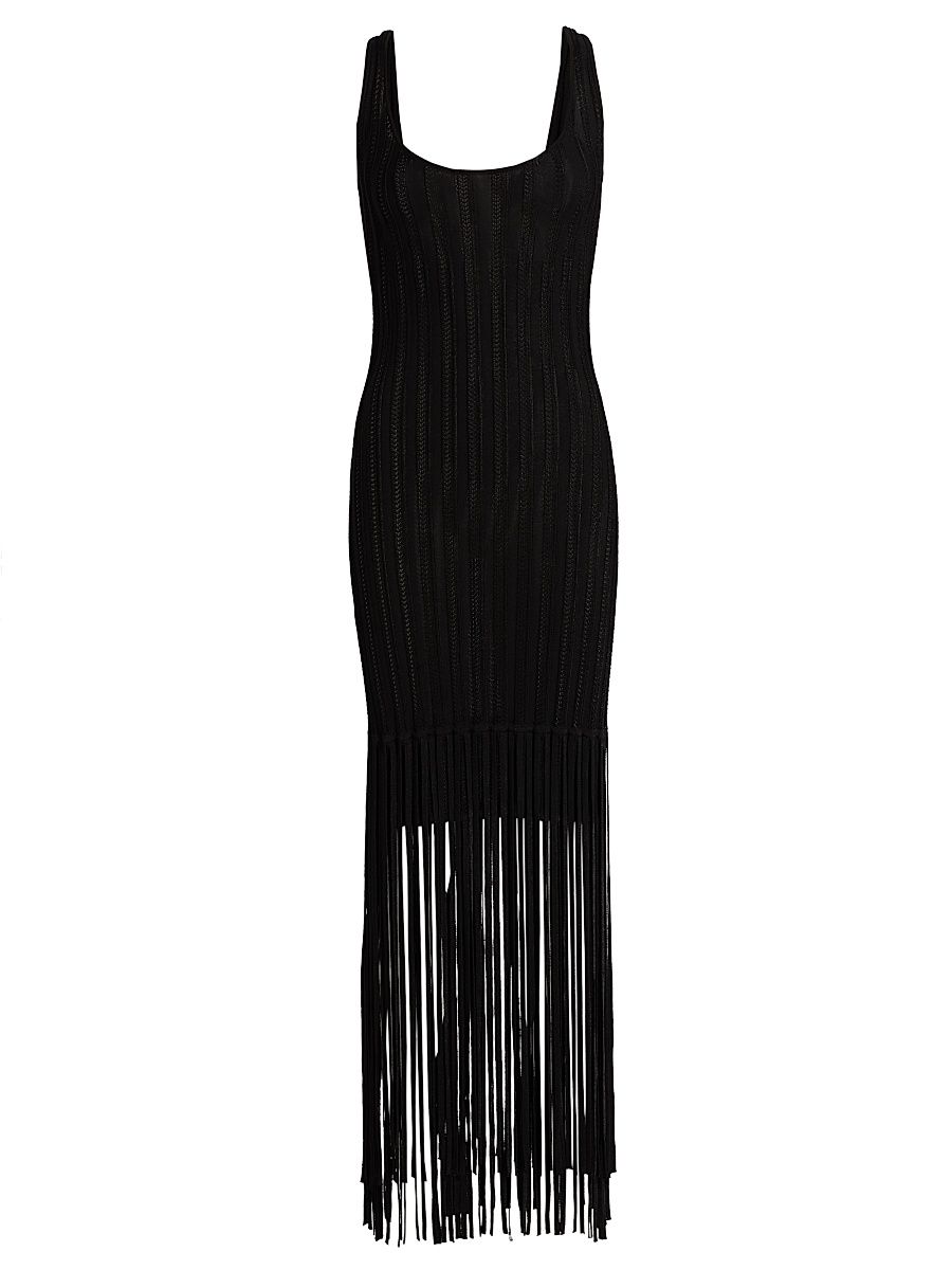 Women's Lorelai Fringe-Trim Scoopneck Maxi Dress - Jet - Size XL