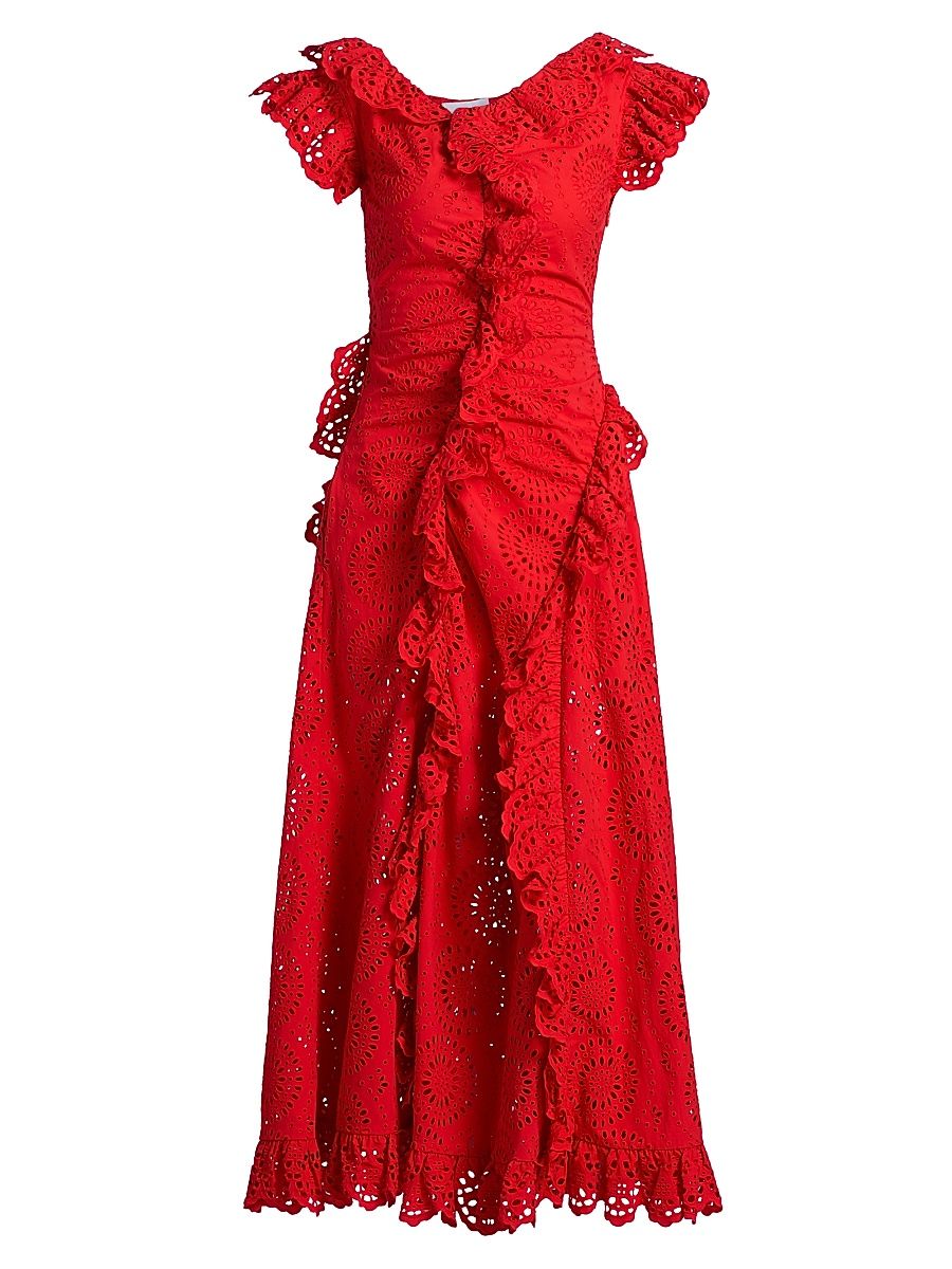 Women's Charli Ruffled Broderie Anglaise Maxi Dress - Poppy - Size 8