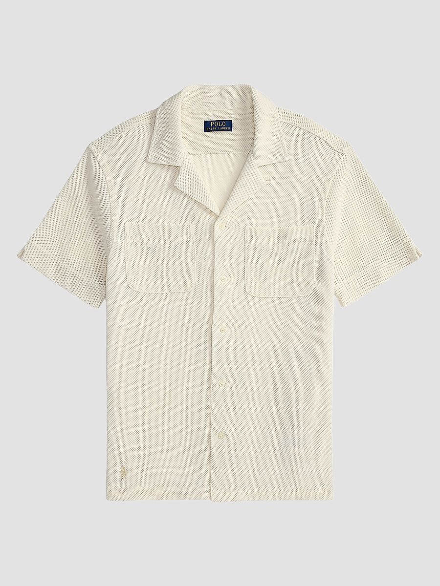 Men's Pointelle Textured Short-Sleeve Shirt - Pale Cream - Size Large