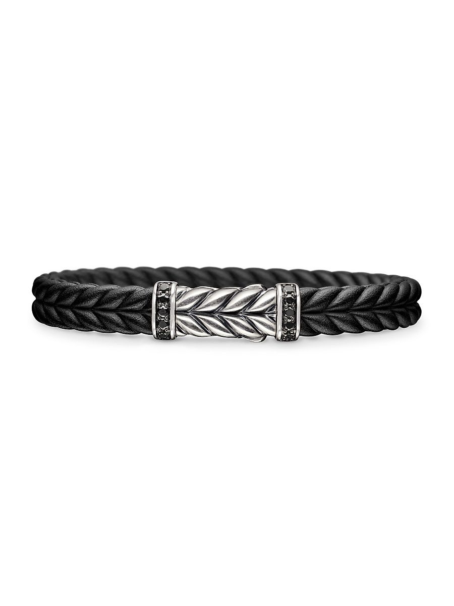 Men's Chevron Bracelet in Sterling Silver and Rubber - Black Diamond - Size Medium
