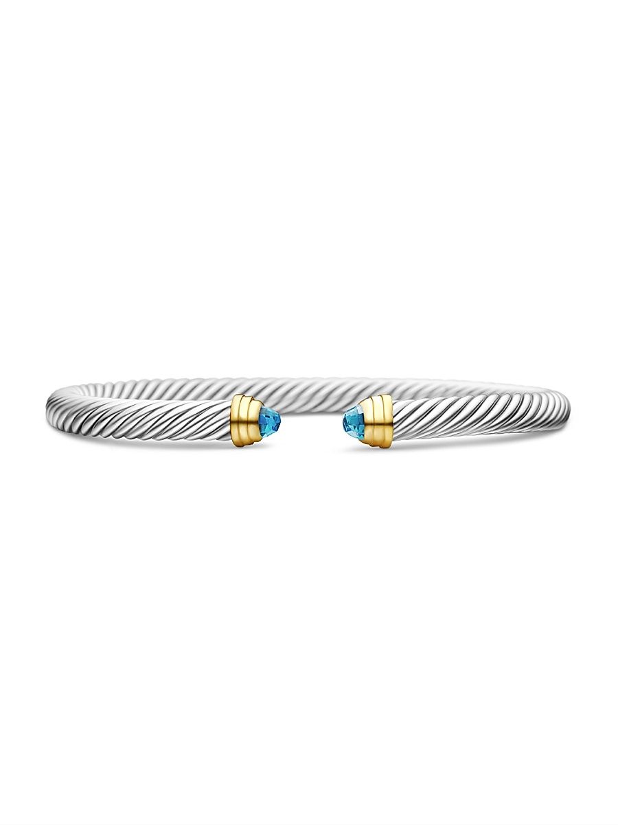 Women's Classic Cable Bracelet in Sterling Silver - Blue Topaz - Size XS