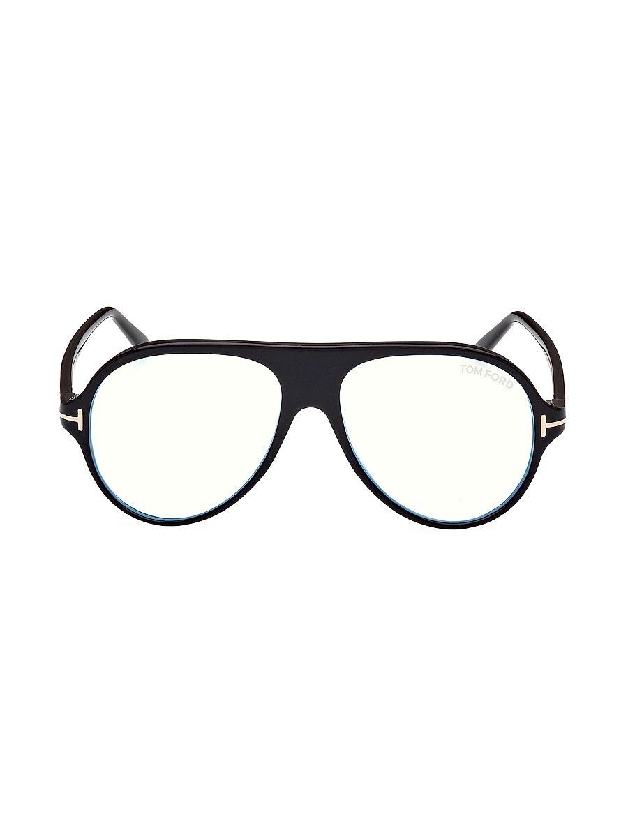 Men's 53MM Pilot Blue Block Glasses - Shiny Black Blue