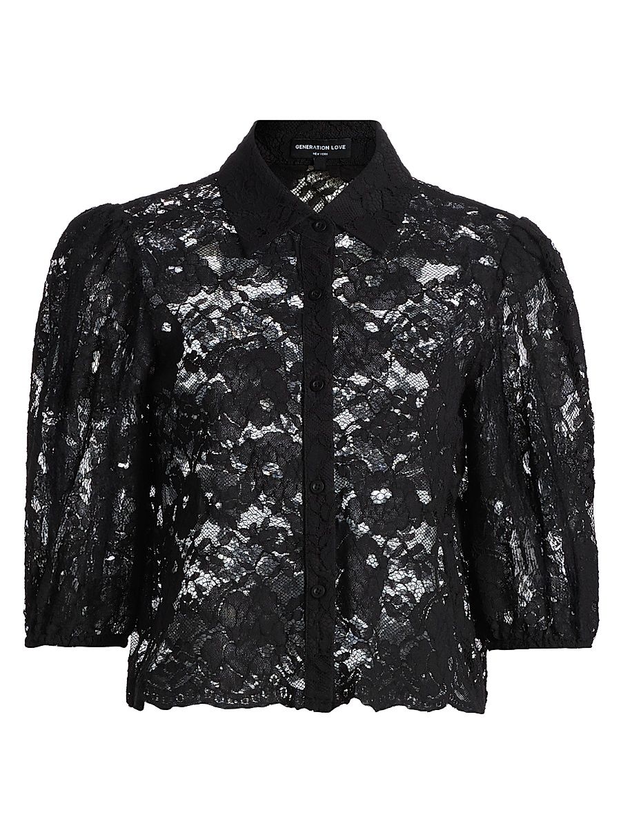 Women's Tammy Floral Lace Shirt - Black - Size XL