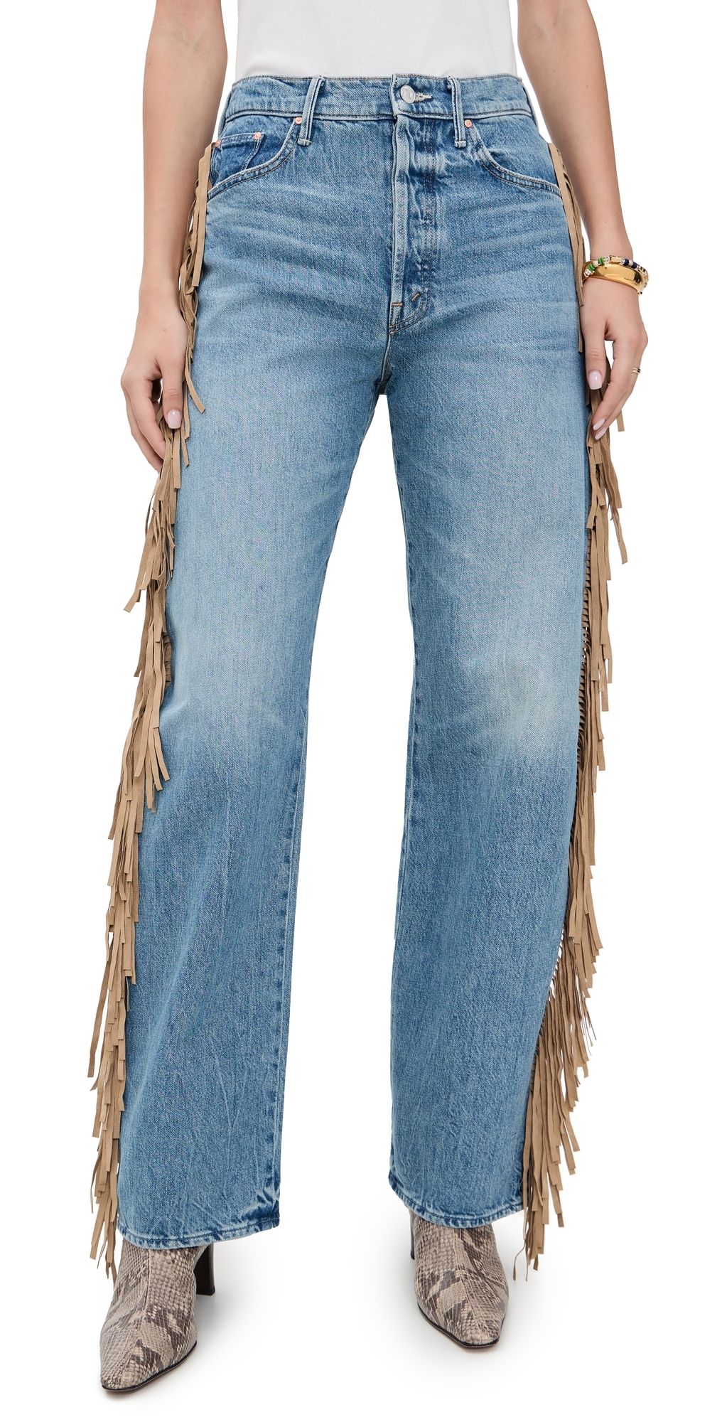 MOTHER Fringe Half Pipe Button Sneak Jeans Folk Star 31