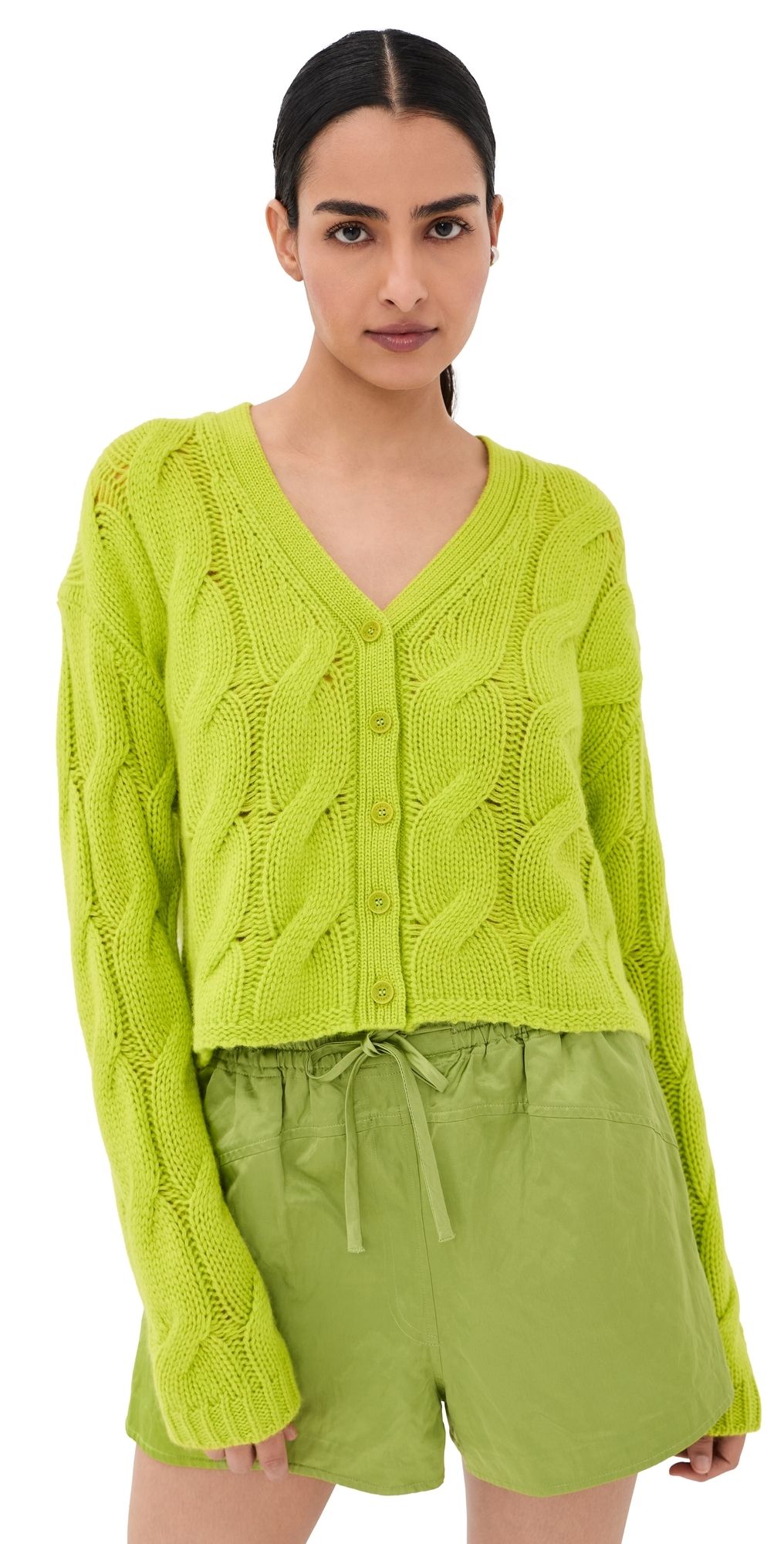 Sablyn Jolie Cropped Cashmere Cable Cardigan Chartruese M