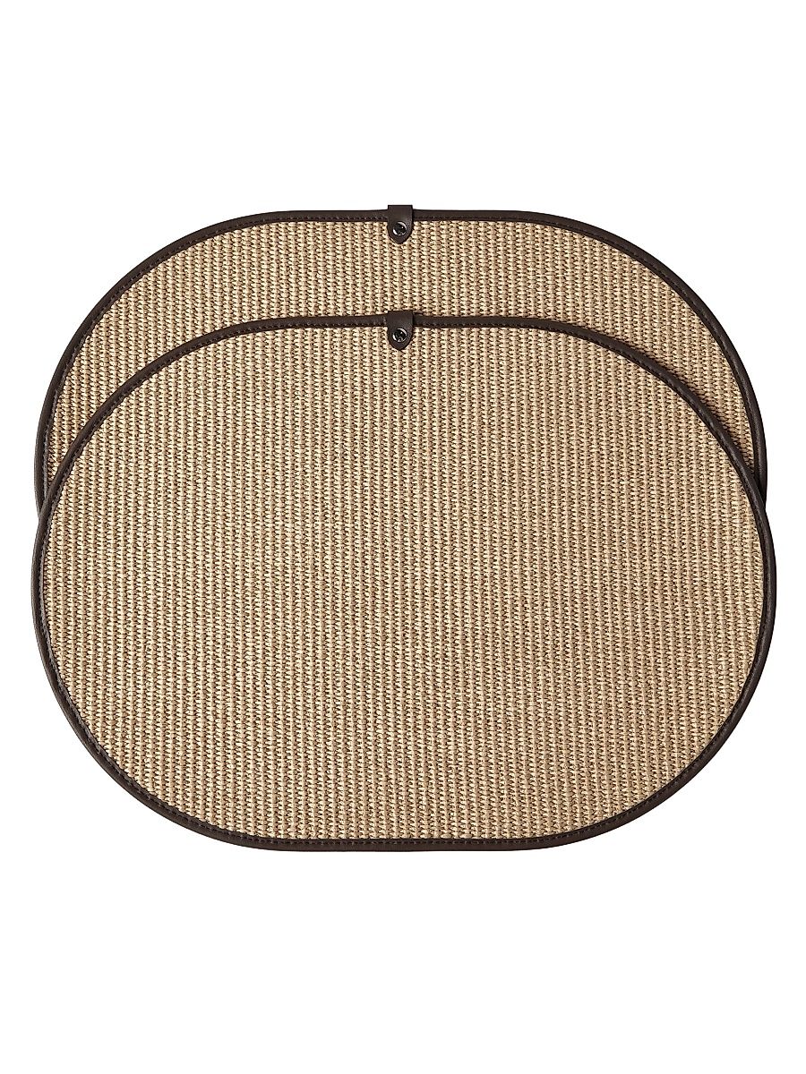 2-Piece Raffia-Effect Techno Cotton and Leather Placemat Set - Rope
