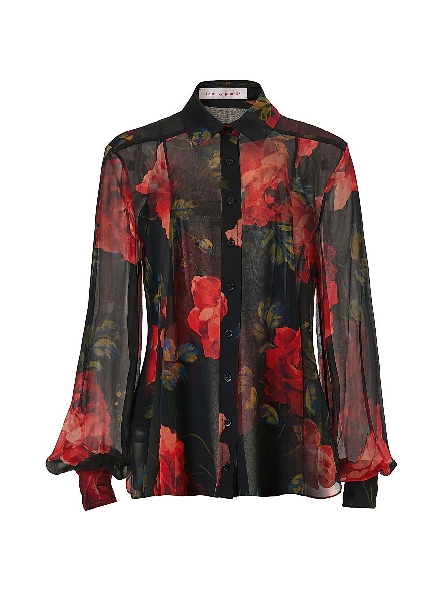 Women's Isabella Floral Silk Blouse - Black Multi - Size 16