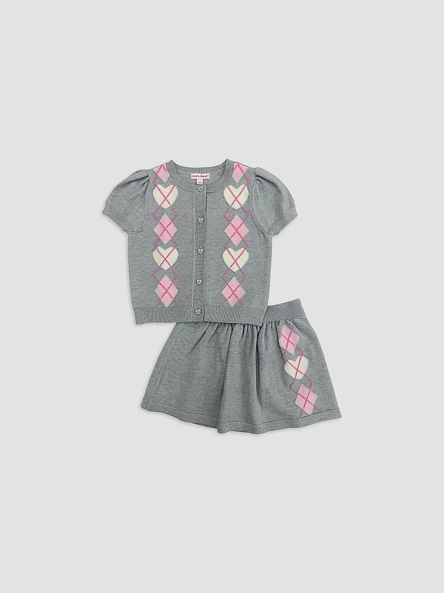 Little Girl's Argyle Short-Sleeve Cardigan & Skirt Set - Grey Heather Combo - Size 6