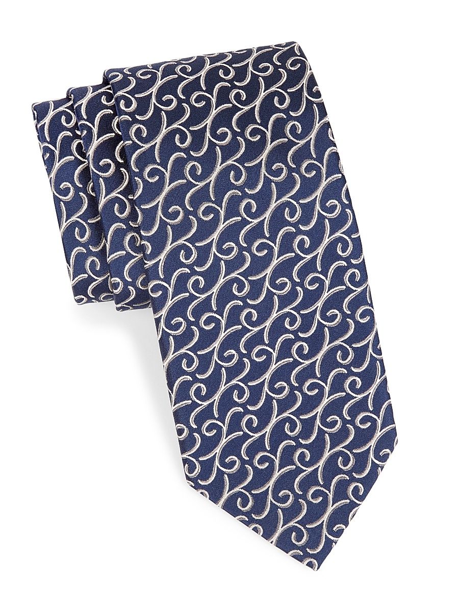 Men's Neat New Paisley Vine Silk Tie - Navy Silver
