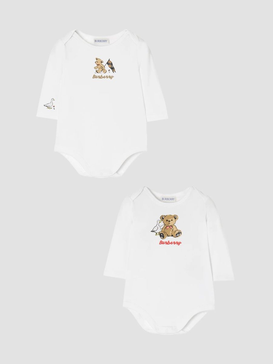 Burberry Unisex Baby's Thomas Bear Stretch Cotton Set, Pack of 2 - White - Size 9 Months
