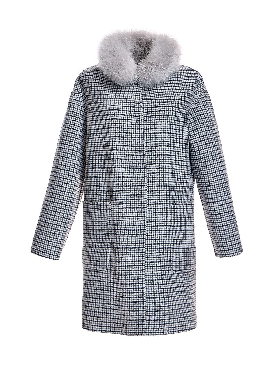 Women's Reversible Shearling-Collar Coat - Marble - Size XL