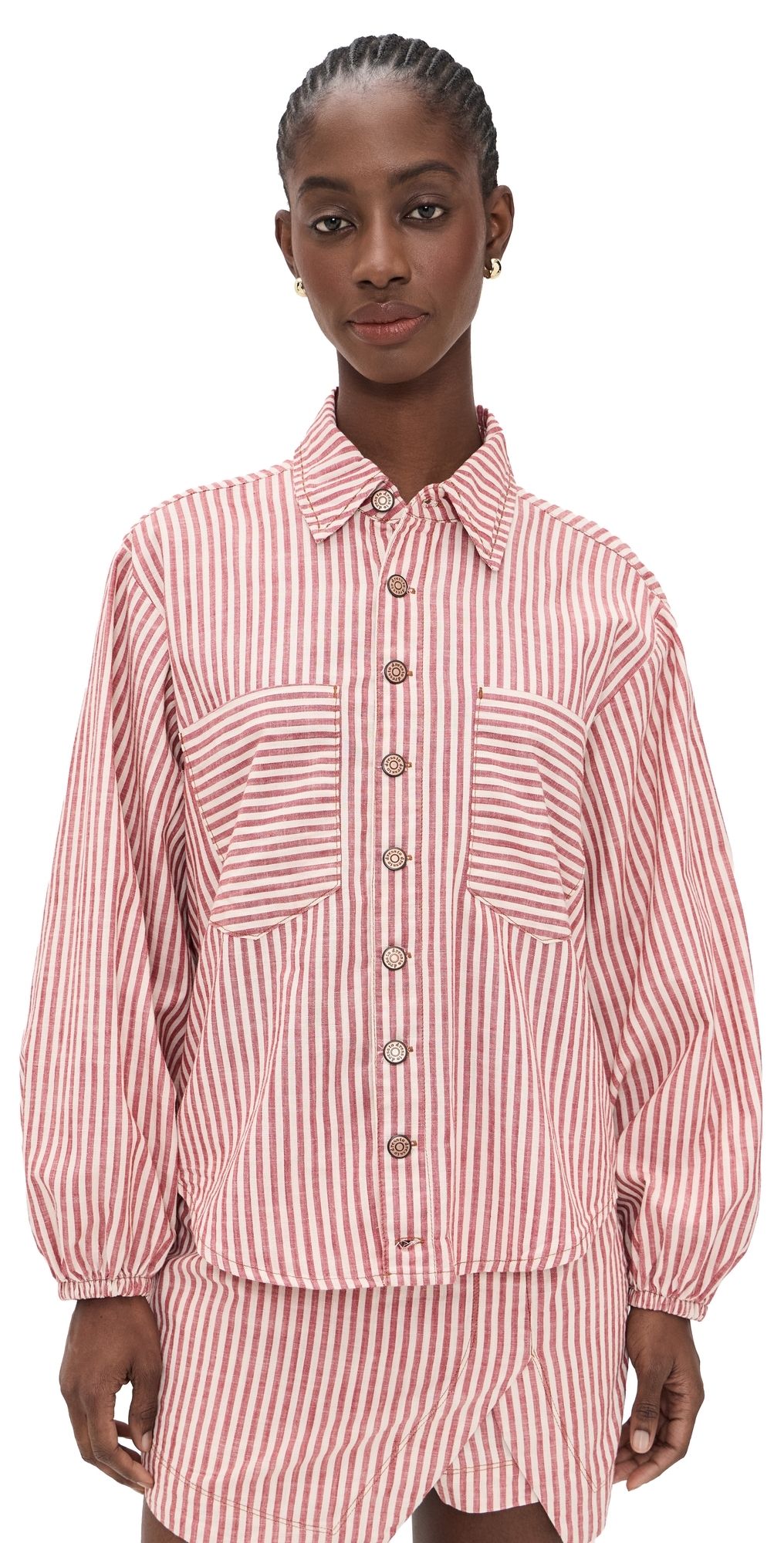 Dress To Striped Twill Shacket Stripes M
