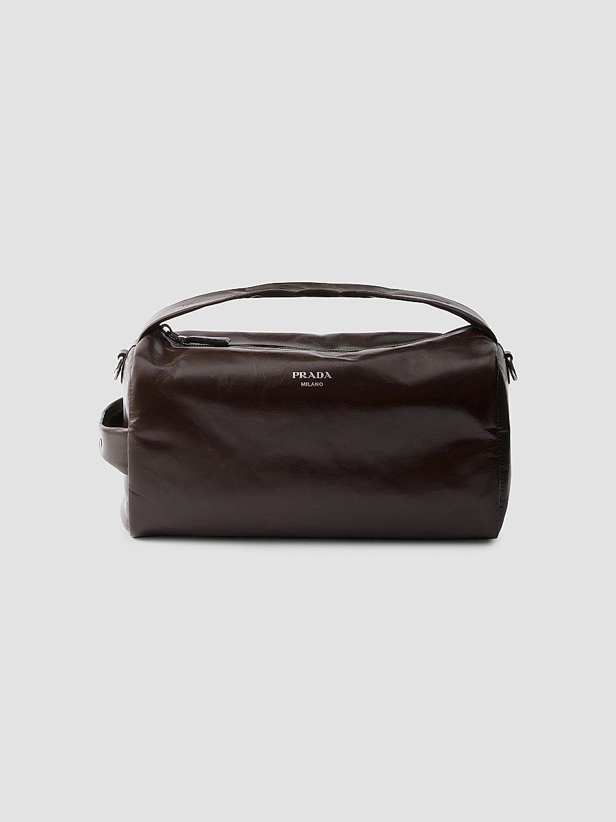 Prada Men's Leather Shoulder Bag - Brown