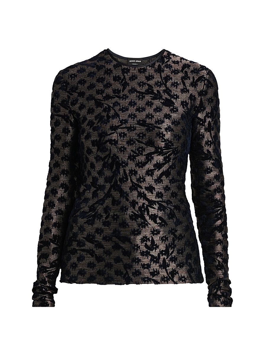 Women's Floral Metallic Burnout Top - Dark Navy - Size 14