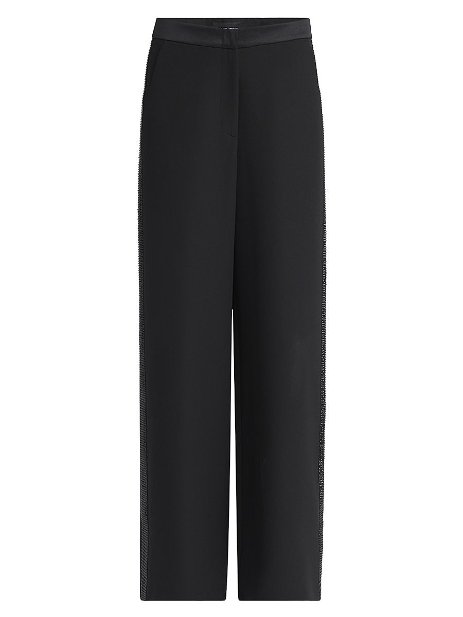 Women's Embellished Silk High-Rise Straight-Leg Pants - Black - Size 6