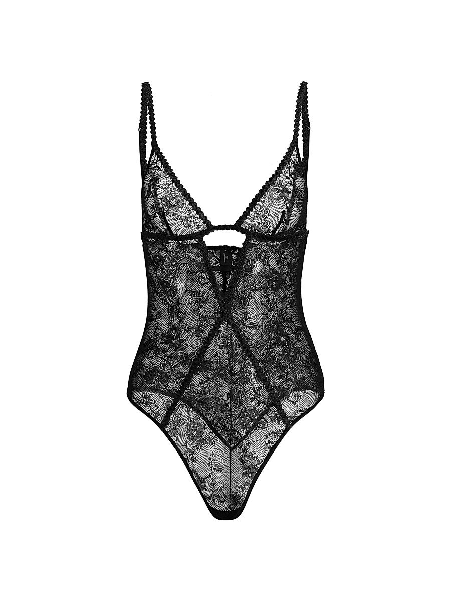 Women's Jardin D'oeillet Lace Cut-Out Bodysuit - Black - Size XL