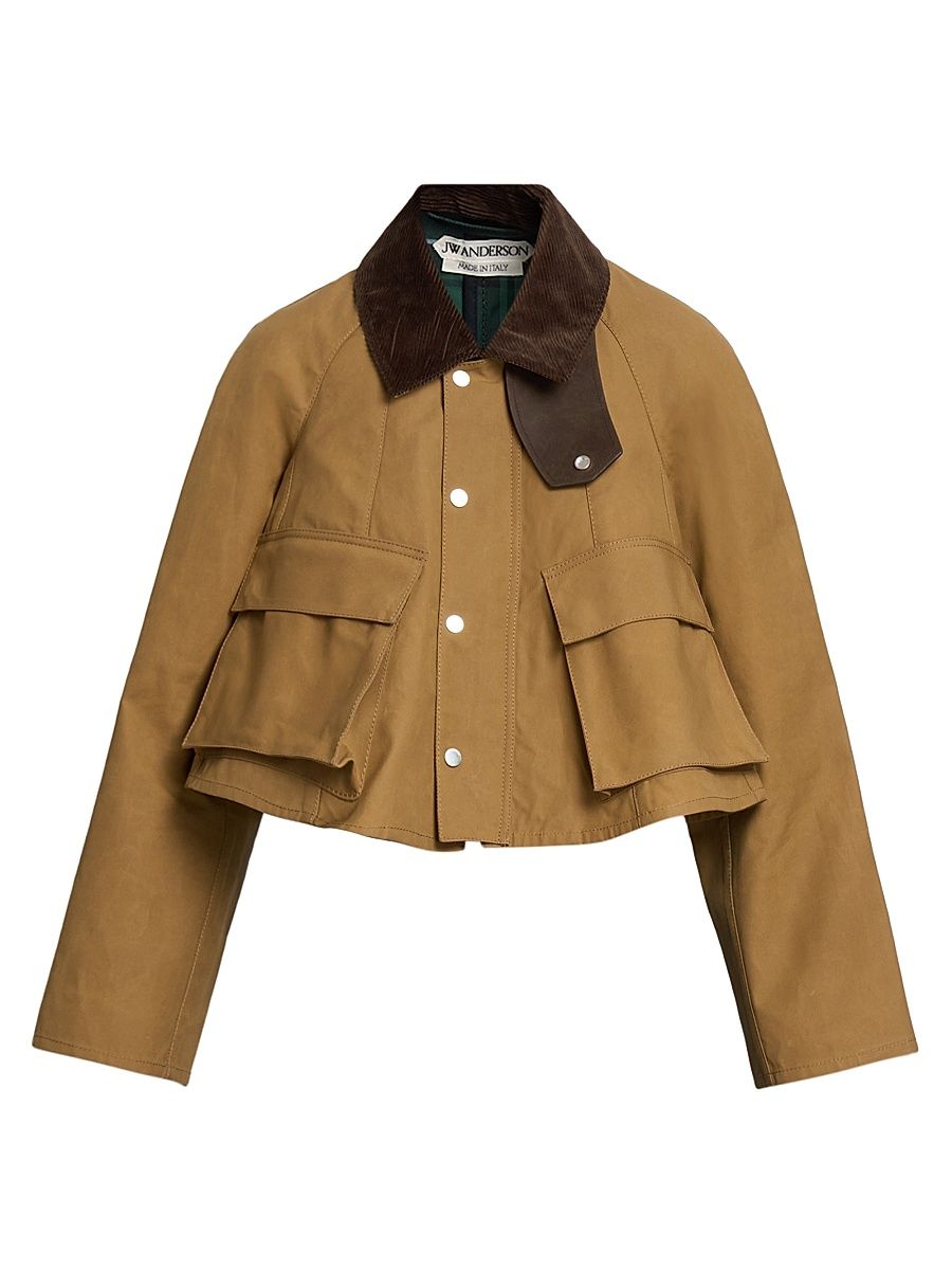 Women's Contrast-Collar Cotton Barn Jacket - Biscuit - Size 8
